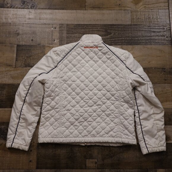 NFL Team Apparel Denver Broncos Quilted Jacket Women’s Large White Orange Warm - Picture 10 of 14